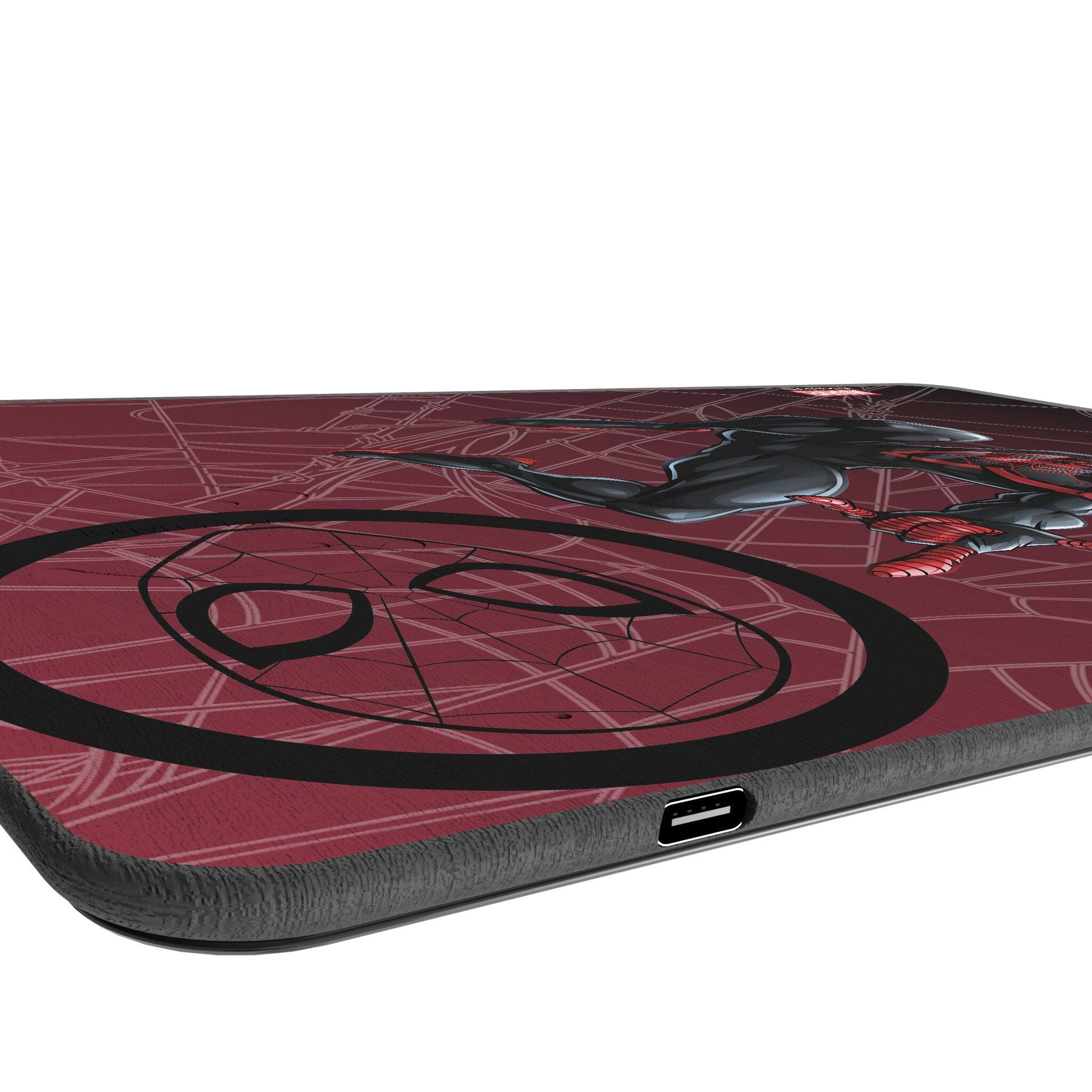 Left. Keyscaper - Marvel MechLine 15-Watt Wireless Charger and Mouse Pad - Miles Morales.