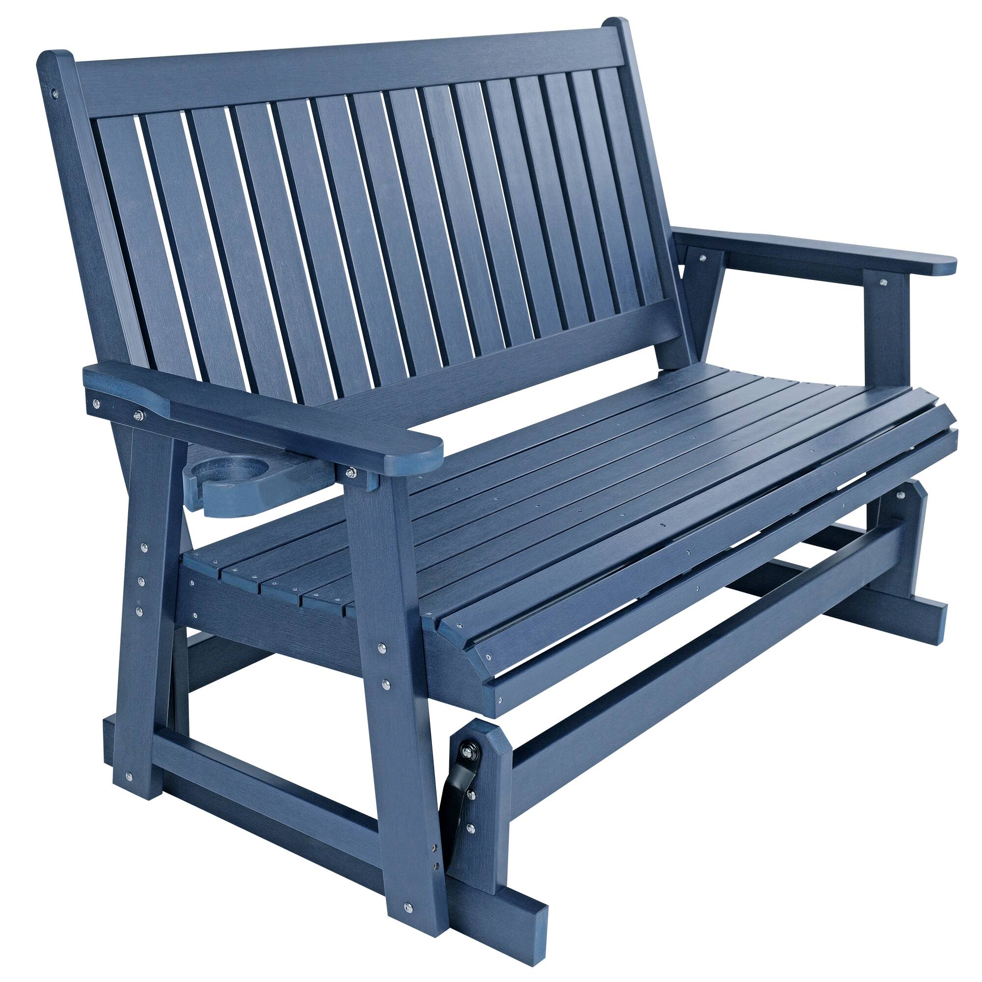 Alt View 5. Fortune Candy - HIPS Patio Glider with Cup Holders, Sturdy & Durablel, All-Weather Resistant, for Outdoor, Porch, Patio（3-Seater） - Navy Blue.