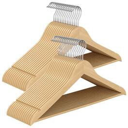 Songmics Home - Wooden Hangers, Pack of 30, Coat Hangers, Pants Bar, 360° Swivel Hooks, Solid Birch Wood, for Jackets, Shirts, Coats - Natural Beige