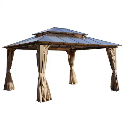 Front. U-HOMY - 12'x14' Aluminum Double Roof Gazebo - AluminumFrame.