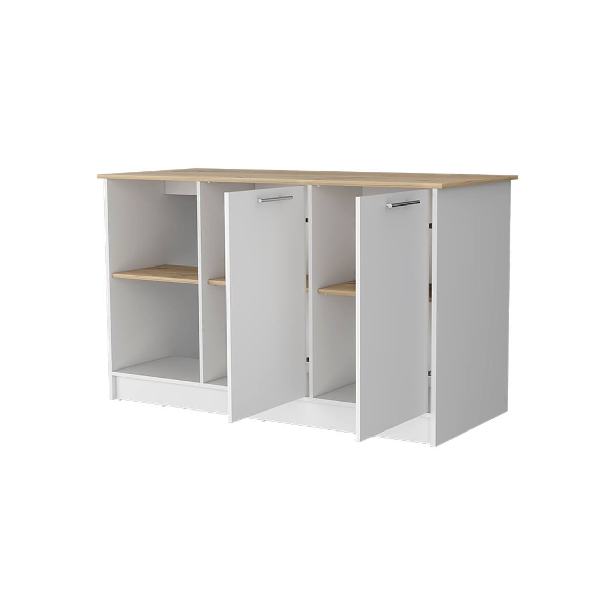 Left. Loheer - Loheer Large Stationary Kitchen Island with 59-Inch Countertop and Double Door Cabinets - Multi.