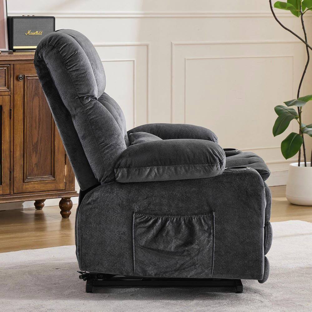 Alt View 7. Kadyn - Dual Motor Power Lift Recliner, Lay-Flat 180°, Kneading Massage & Heat, USB Ports - Gray.