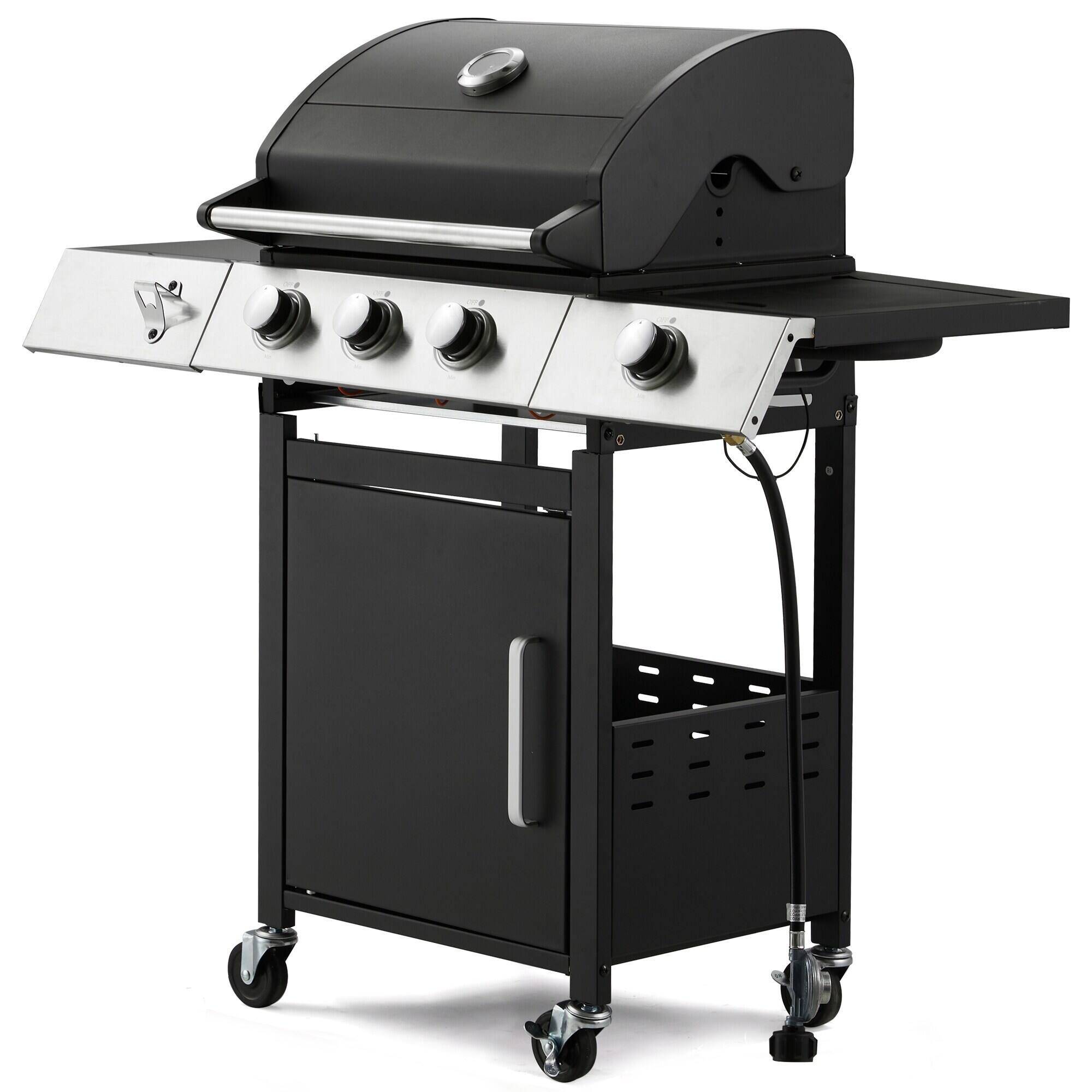 Alt View 3. U-HOMY - GrillMaster Outdoor Propane Gas Grill with Side Burner, Cast Iron Grates, Storage Cabinet, Easy Clean - 3-Burner.