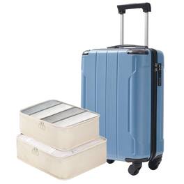 BreeBe - 20-Inch Hardshell Carry-On Luggage, Lightweight ABS Suitcase with Spinner Wheels, TSA Lock, Includes 2 Packing Cubes - Blue,Gray