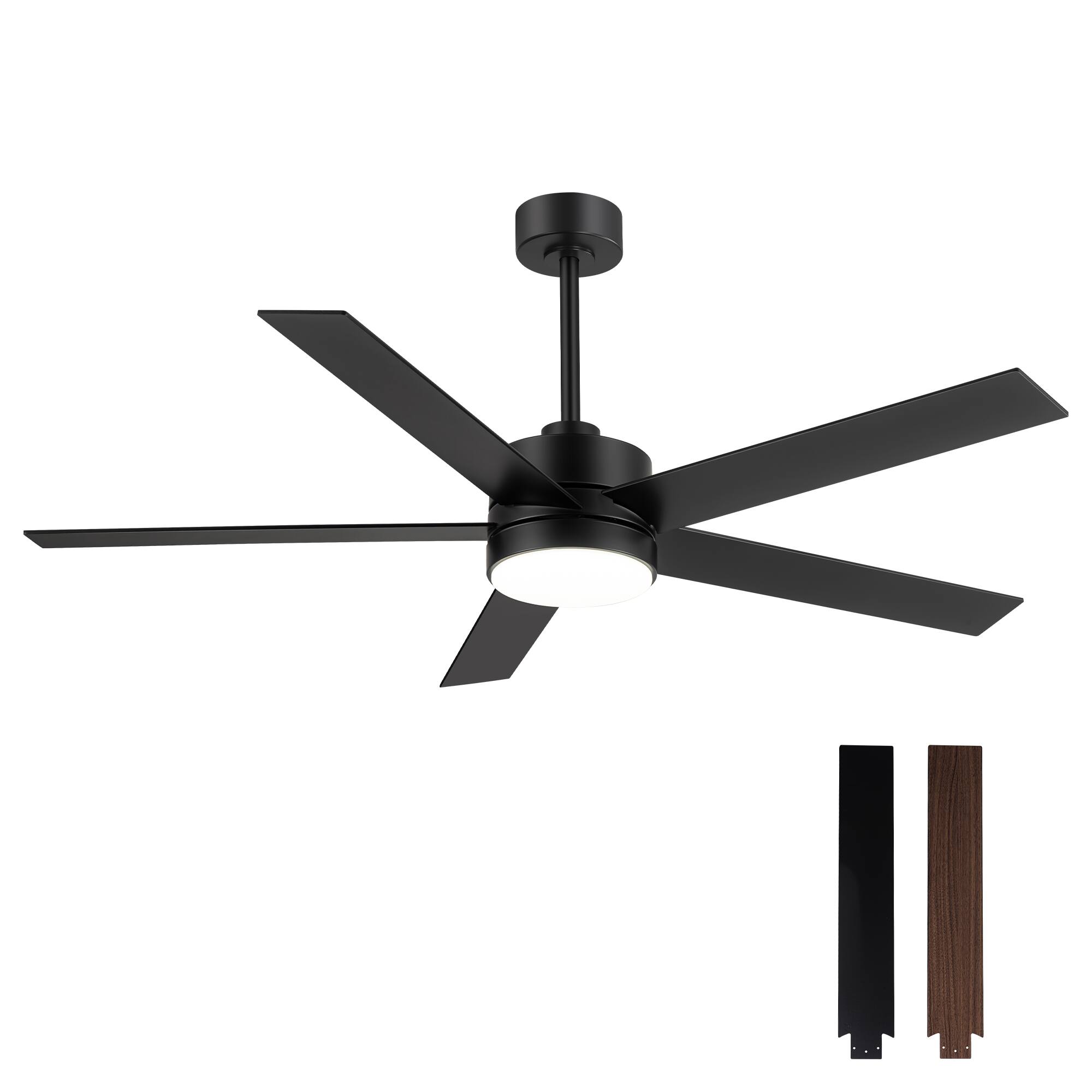 Alt View 8. Breezary - Breezary 56-in Indoor Ceiling Fan with 6-Speed Reversible DC Motor, 3-Color Light, 6''/12'' Downrods, Remote Control - Matte Black and Dark Wood Grain.