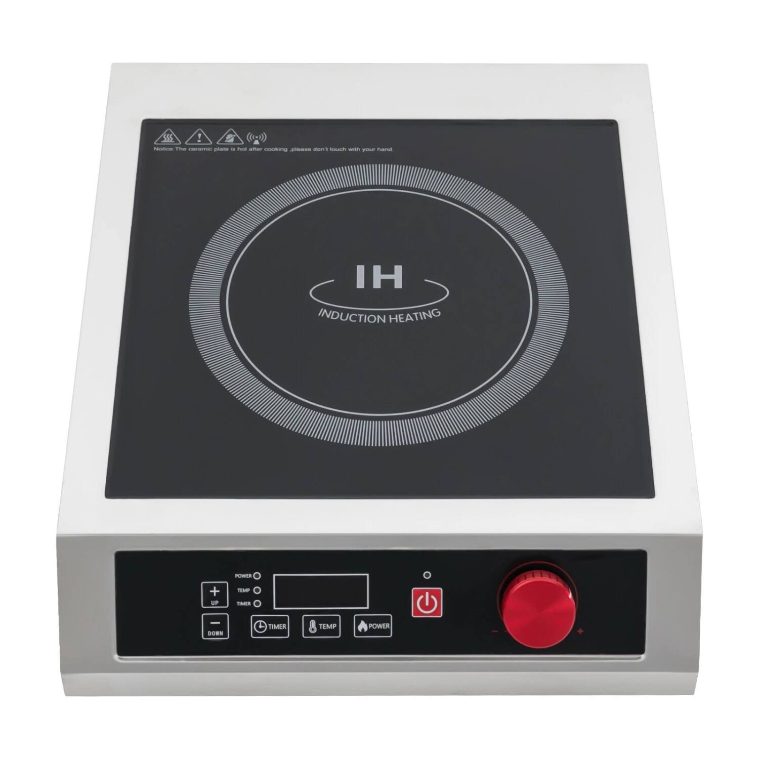 IH  
INDUCTION HEATING

POWER  
TEMP  
TIMER  
TEMP  
POWER

Notice: The caramel plate is hot after cooking, please don't touch with your hands.