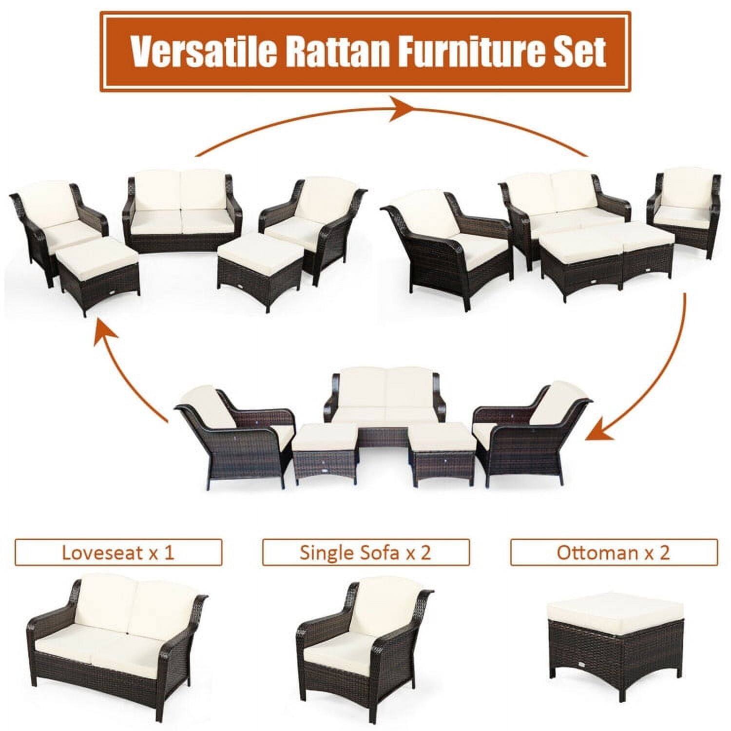 Versatile Rattan Furniture Set  
- Loveseat x 1  
- Single Sofa x 2  
- Ottoman x 2