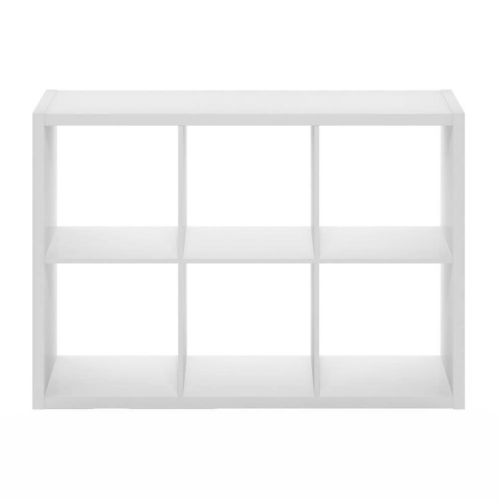 Front. FurniFact - White Engineered Wood 6 Cube Storage Organizer with Open Back Modern Design - White.