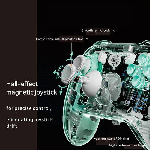 Smooth reinforced ring  
Comfortable anti-slip button texture  
Hall-effect magnetic joystick for precise control, eliminating joystick drift.  
Wear-resistant POM ring  
High-performance chip