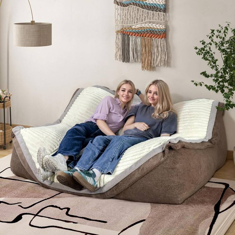 wowmax - 5.5ft Oversized Bean Bag Chair for Adults, Giant Lounger & Floor Sofa Bed for Bedroom, Living Room, and Dorm - Brown