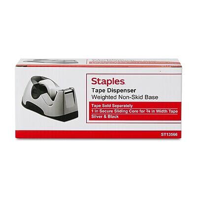 Staples Tape Dispenser  
Weighted Non-Skid Base  
Tape Sold Separately  
1" Secure Sliding Core for 34" in Width Tape  
Silver & Black  
ST13556