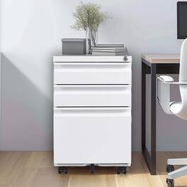 Anysun - 3-Drawer Mobile Compact Design Metal Filing Cabinet with Removable Pencil Tray - White