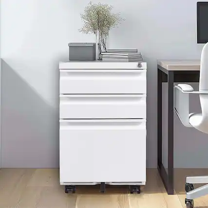 Front. Anysun - Anysun 3-Drawer Mobile Compact Design Metal Filing Cabinet with Removable Pencil Tray - White.
