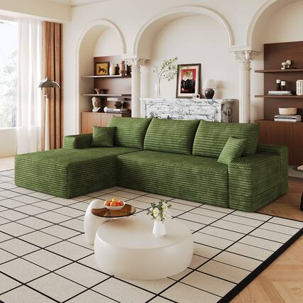 Front. Whisen - 107" Modular Sectional Sofa with L-Shape Chaise, 3-Seat Plush Corduroy Couch for Living Room, No Assembly - Green.