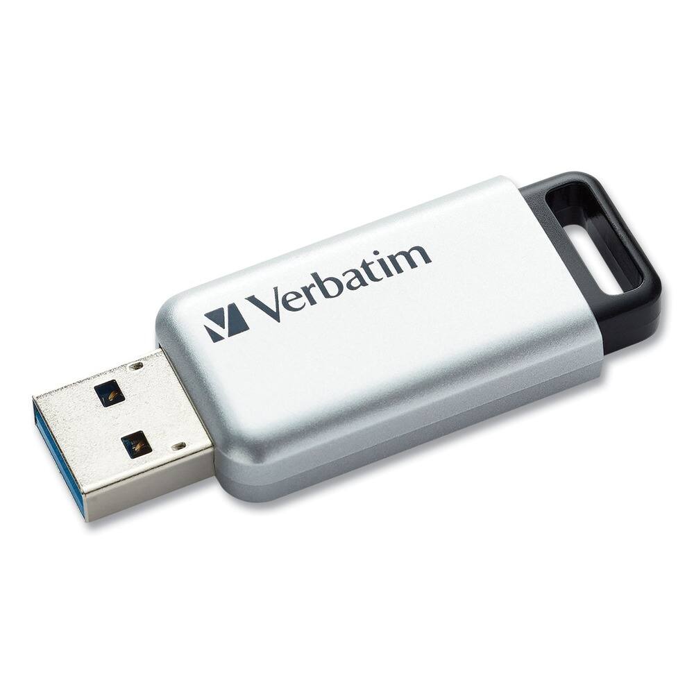 Front. Verbatim - Verbatim 70057 128 GB Store 'n' Go Secure Pro USB Flash Drive with AES 256 Encryption - Silver - Silver.