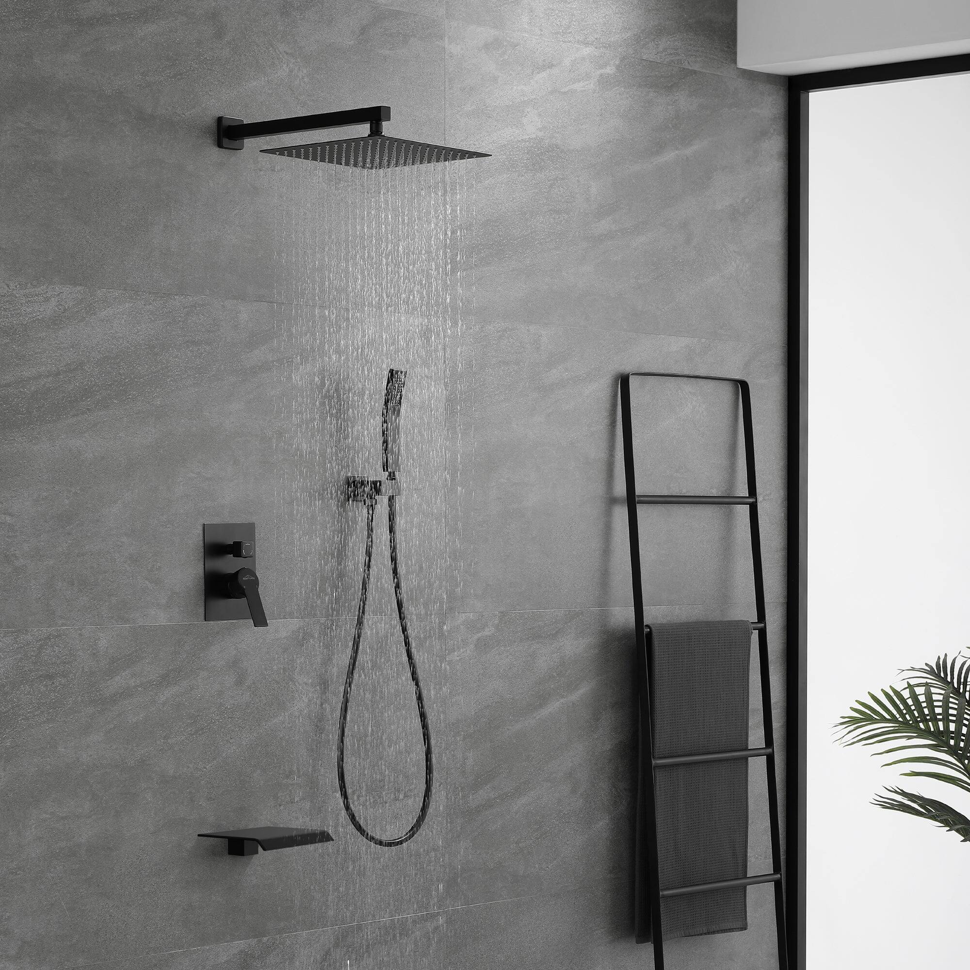 Alt View 4. Boyel Living - Wall Mount Single-Handle 1-Spray Tub and Shower Faucet in Matte Black - 12 Inch (Valve Included) - Matte Black.