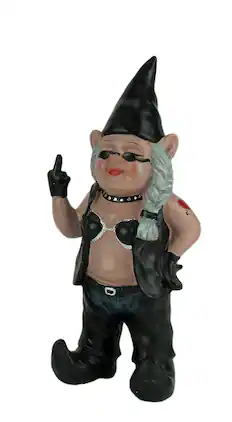 Zeckos - Gnofun the Naughty Lady Biker Gnome Statue Motorcycle Leather 13 Inch - Black