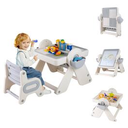 Costway - 6-in-1 Multi-activity Children Table & Chair Set with Pen Slot, Storage Baskets - Gray
