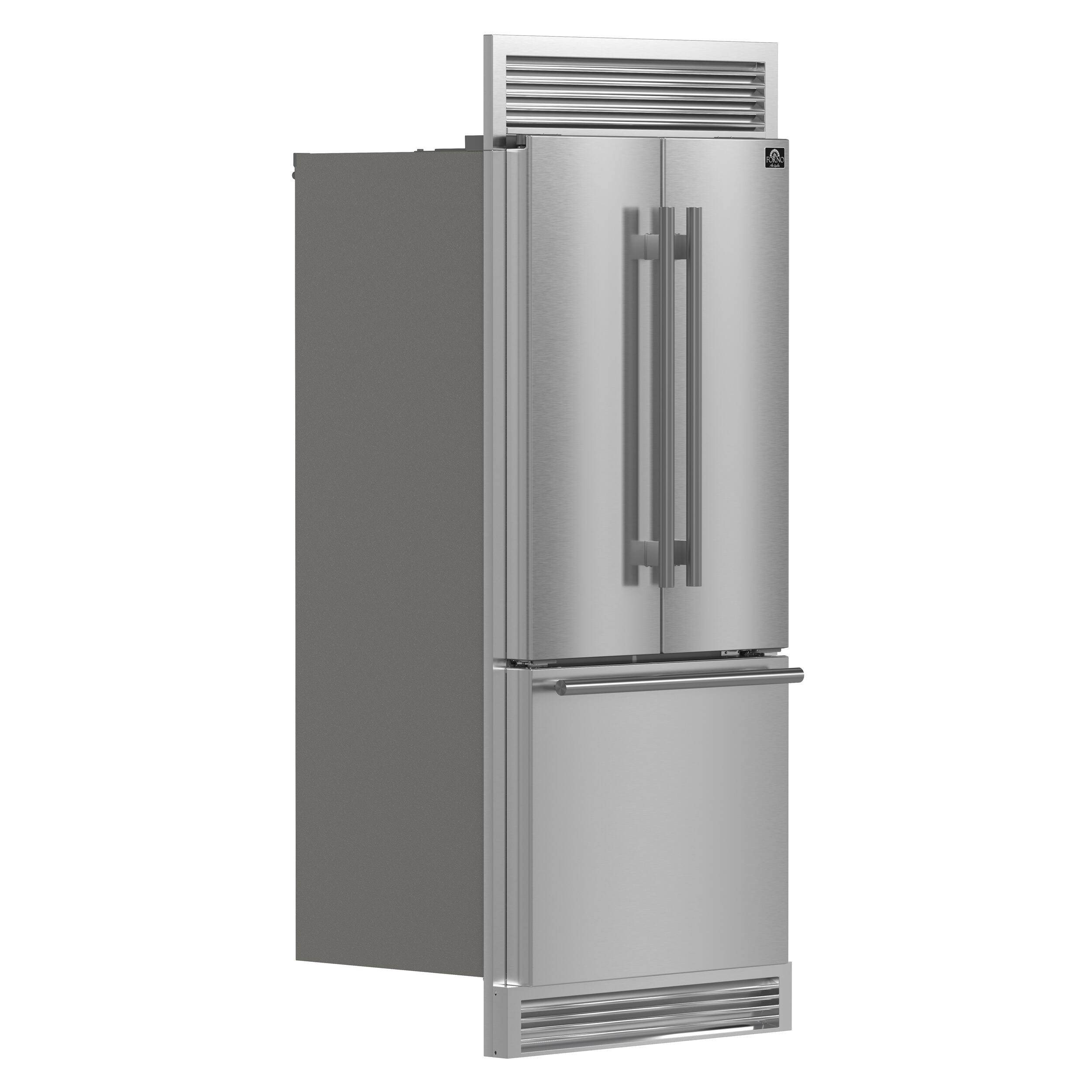 Left. Forno Appliances - Gallipoli 17.5 Cu. Ft. Freestanding French Door Refrigerator with Decorative Trim Grill - Stainless Steel.