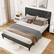 Alt View 1. Costway - Queen Size Bed Frame with Button-Tufted Headboard & Wooden Slats Easy Assembly - Gray.