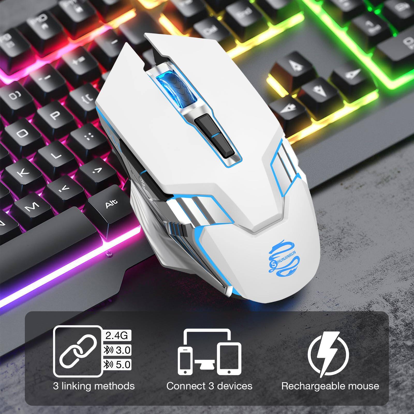 - 3 linking methods: 2.4G, 3.0, 5.0
- Connect 3 devices
- Rechargeable mouse