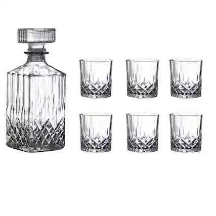 Front. Kitcheniva - 25 oz Vintage Style Glass Whiskey Decanter Set with Stopper - Includes 6 Glasses (7.4 oz) - Clear.
