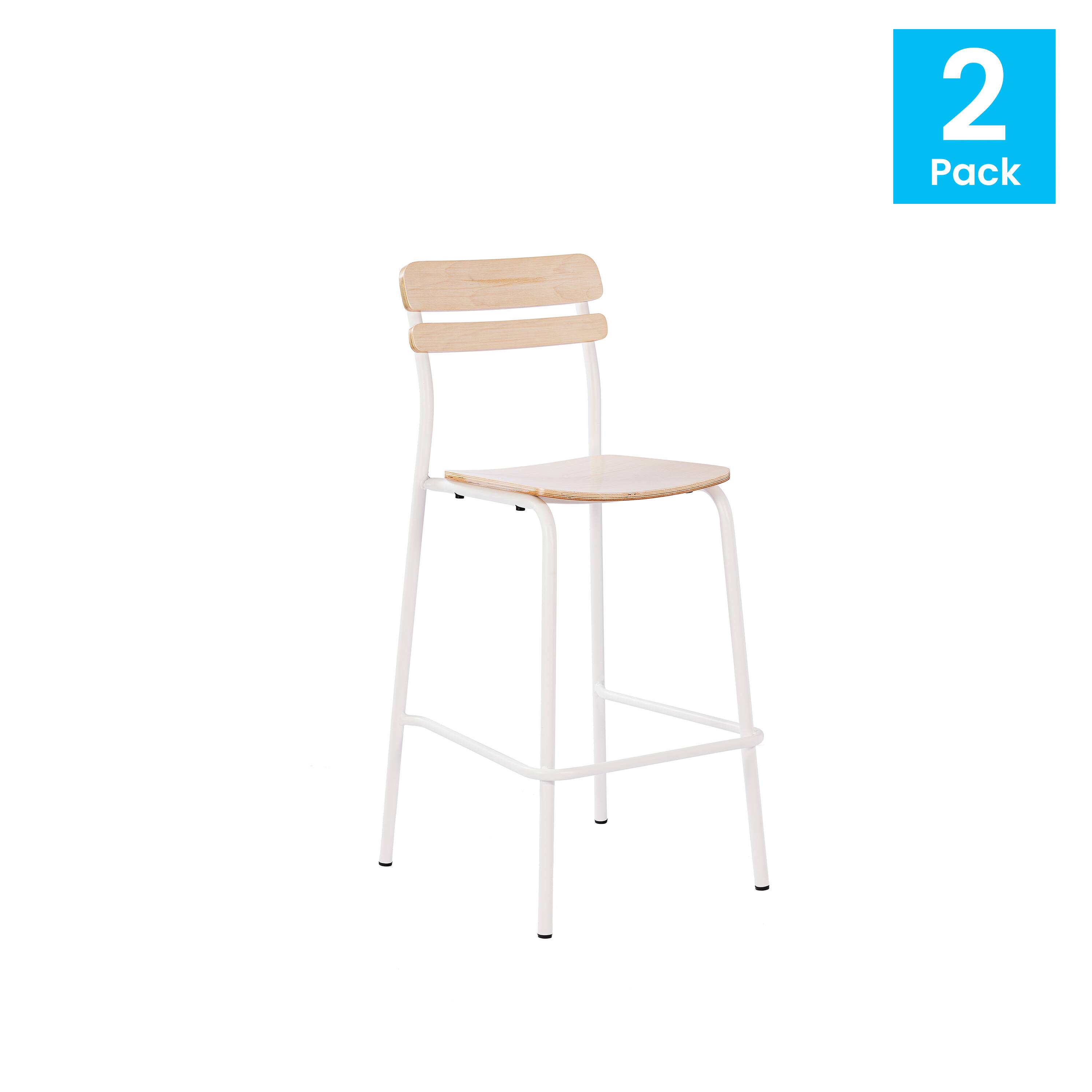 Alt View 1. Flash Furniture - 2 Pack Cyprus Commercial Grade Solid Wood Bar Stools with White Metal Frames and Antique White Finish - White.