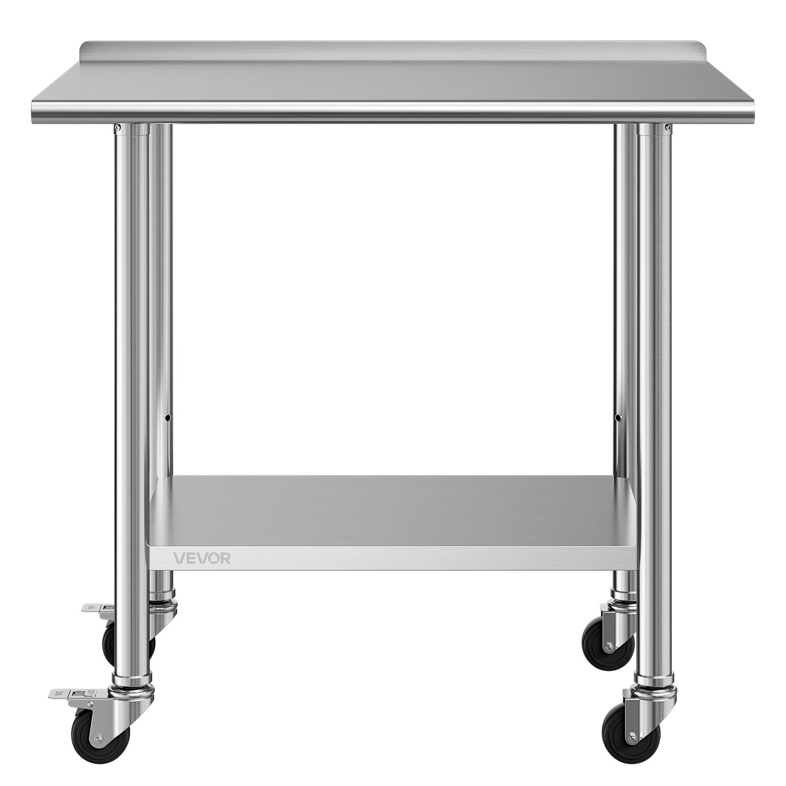 Alt View 5. VEVOR - Stainless Steel Work Table, 24x36 inch Food Prep Table with Wheels and Backsplash, Commercial Kitchen Workstation - Silver.