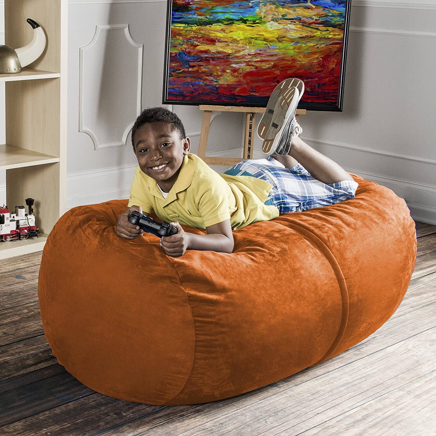Back. Jaxx - Jaxx Sofa Saxx 4-foot Bean Bag Lounger, Mandarin - Mandarin.