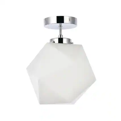 Front. Living District - Lawrence 1 light chrome and white glass flush mount - Chrome And White.