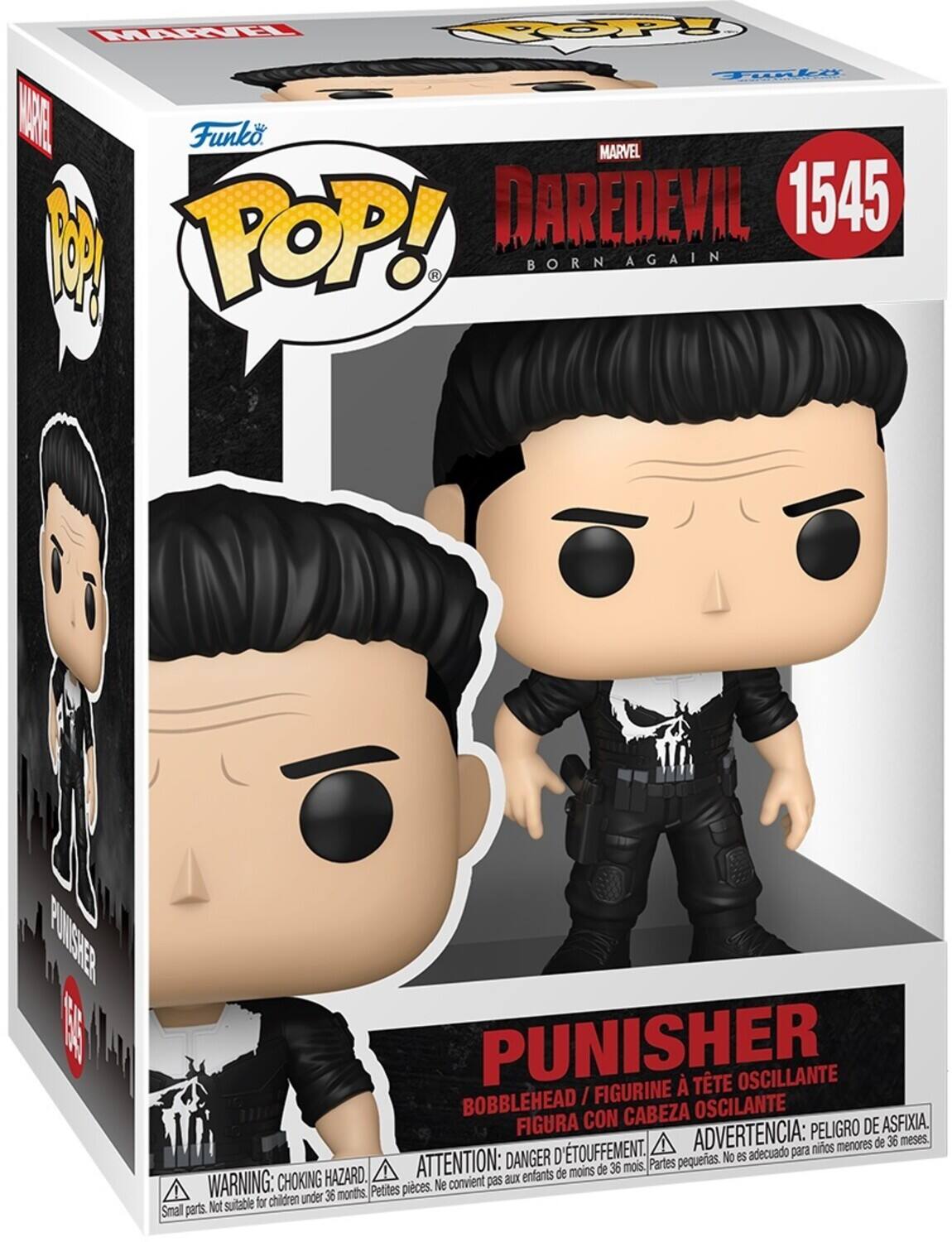 MARTII POP! Tonli ARE Funko MARVEL DAREDEVIL 1545 M POP! H BORN AGAIN PUNSHER F PUNISHER TTE OSCILLANTE BOBBLEHEAD / FIGURINE CON CABEZA OSCILANTE FIGURA PELIGRO DE ASFIXIA. TOUFFEMENT. ADVERTENCIA: para niños menores de 36 meses. DANGER D' pour enfants de moins de 36 mois, Partes WARNING: CHOKING Petites pièces. Ne convient pas children under 36 months, Not suitable for Small parts.