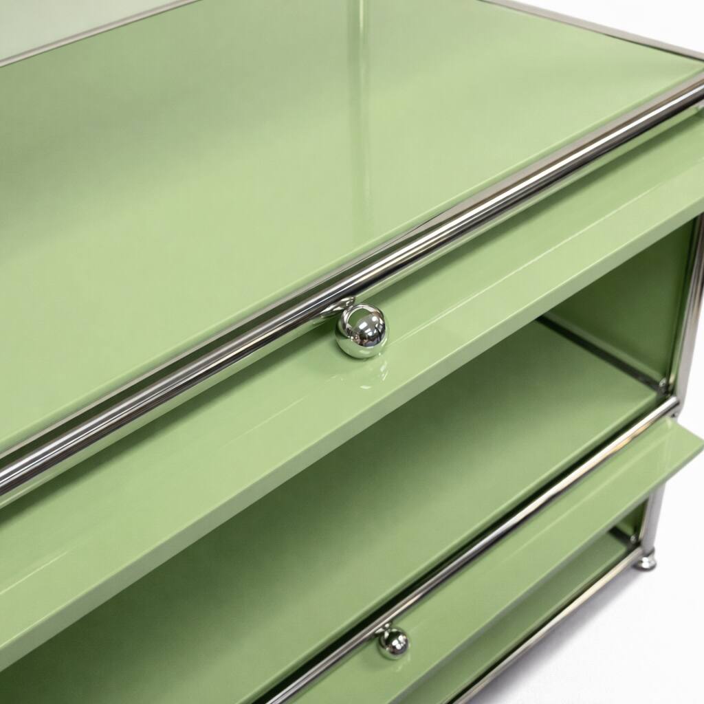 Alt View 2. Malletson - 3-Tier Metal Sideboard Buffet Storage Cabinet Modern Grid-Style, for Dining Room, Living Room or Office - Green.
