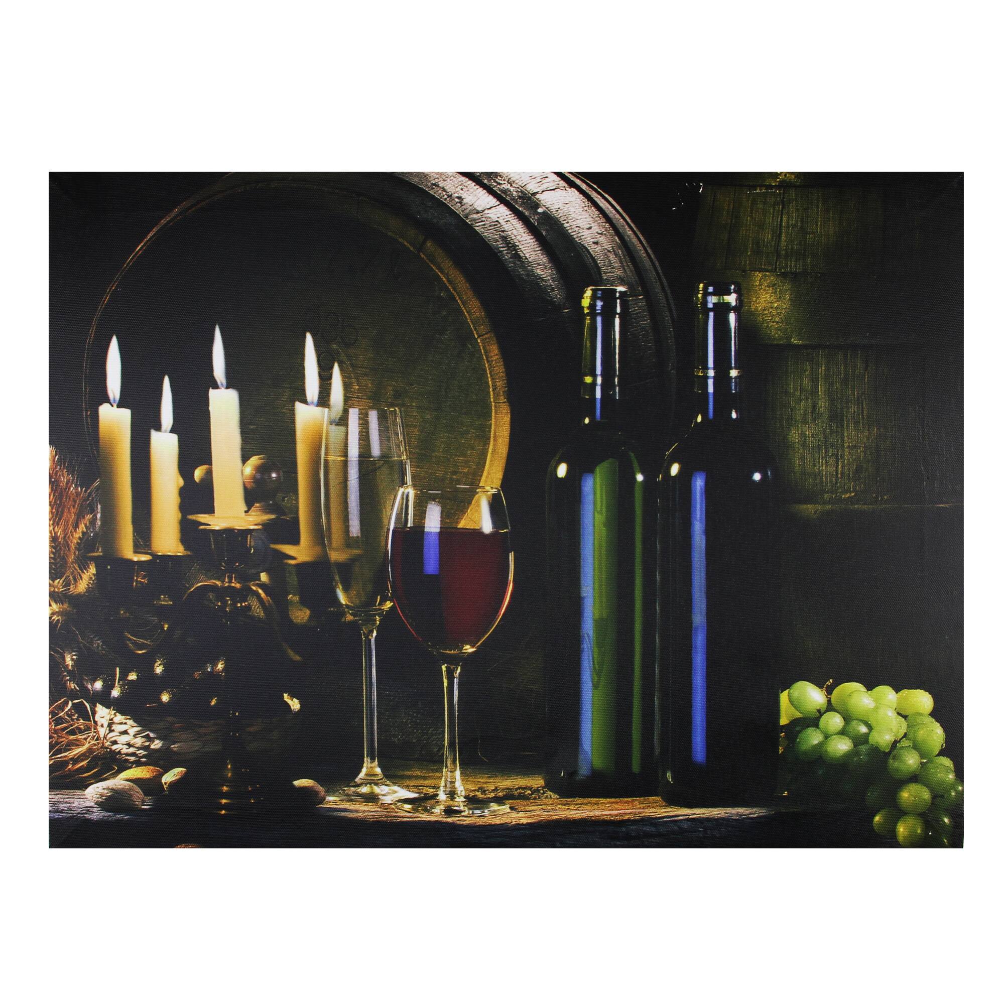 Northlight - 15.75" LED Lighted Flickering Wine and Candles Canvas Wall Art - Yellow