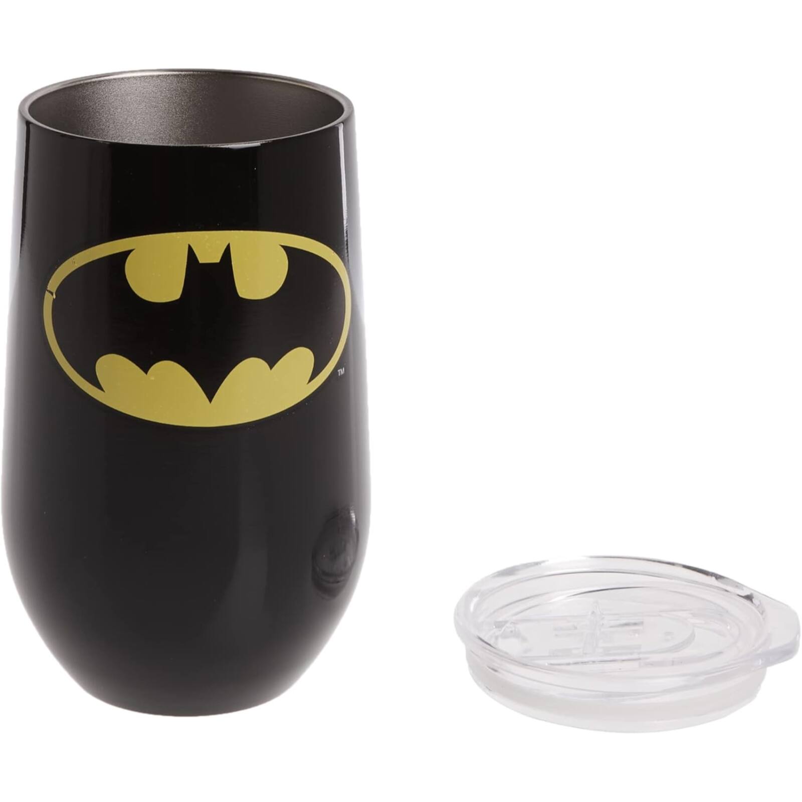 Left. Spoontiques - DC Comics Batman Logo Stainless Steel Double Wall Insulated Wine Tumbler Mug 16 ounce - Black.