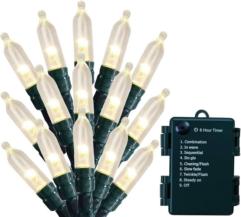 THIRSTY TURTLE - 50-LED Christmas String Lights, Battery Operated, Warm White, Waterproof