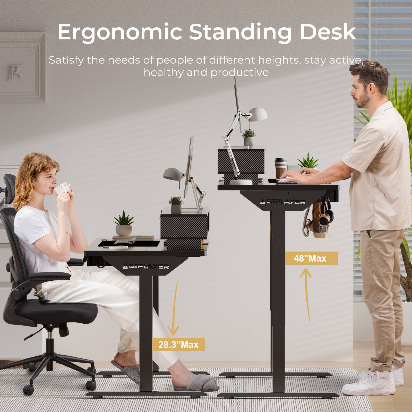 Ergonomic Standing Desk

Satisfy the needs of people of different heights, stay active, healthy and productive

48" Max

28.3" Max