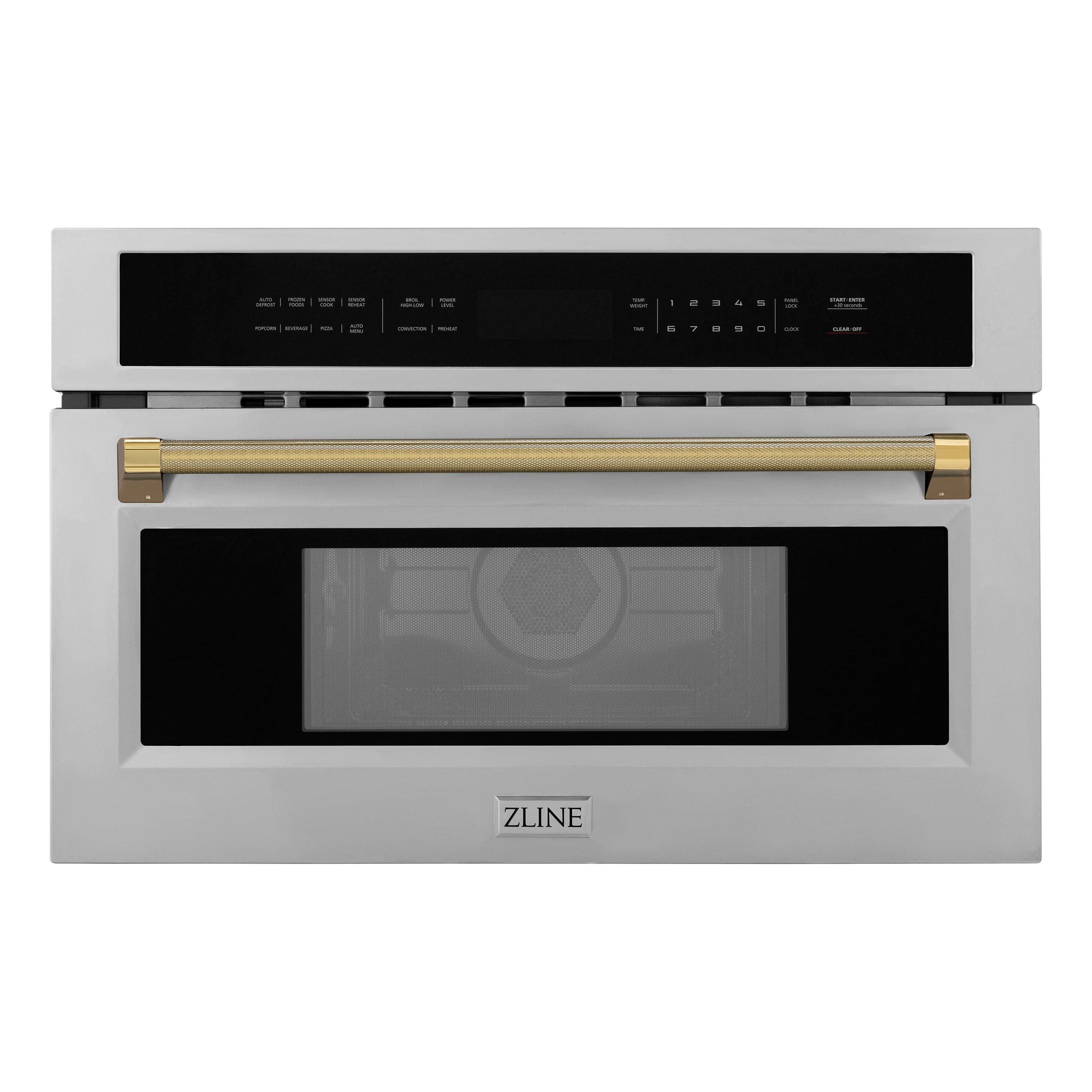 Autograph 30 in. 1.6 cu ft. Built-in Convection Microwave Oven in Stainless Steel and Polished Gold Helix Handle Front