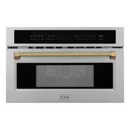 ZLINE - Autograph 30 in. 1.6 cu ft. Built-in Convection Microwave Oven and Polished Gold Helix Handle - Stainless Steel