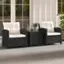 Alt View 5. Costway - 3 PCS Patio Furniture Set with Tempered Glass Coffee Table Washable Cushions - Off White,Black.