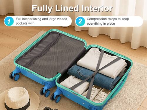 1. Fully Lined Interior  
   - Full interior lining and large zipped pockets with

2. Compression straps to keep everything in place