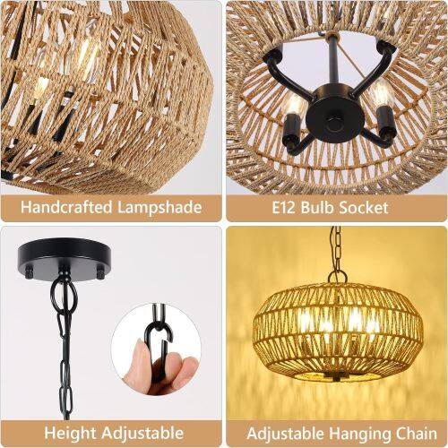 Handcrafted Lampshade  
E12 Bulb Socket  
Height Adjustable  
Adjustable Hanging Chain