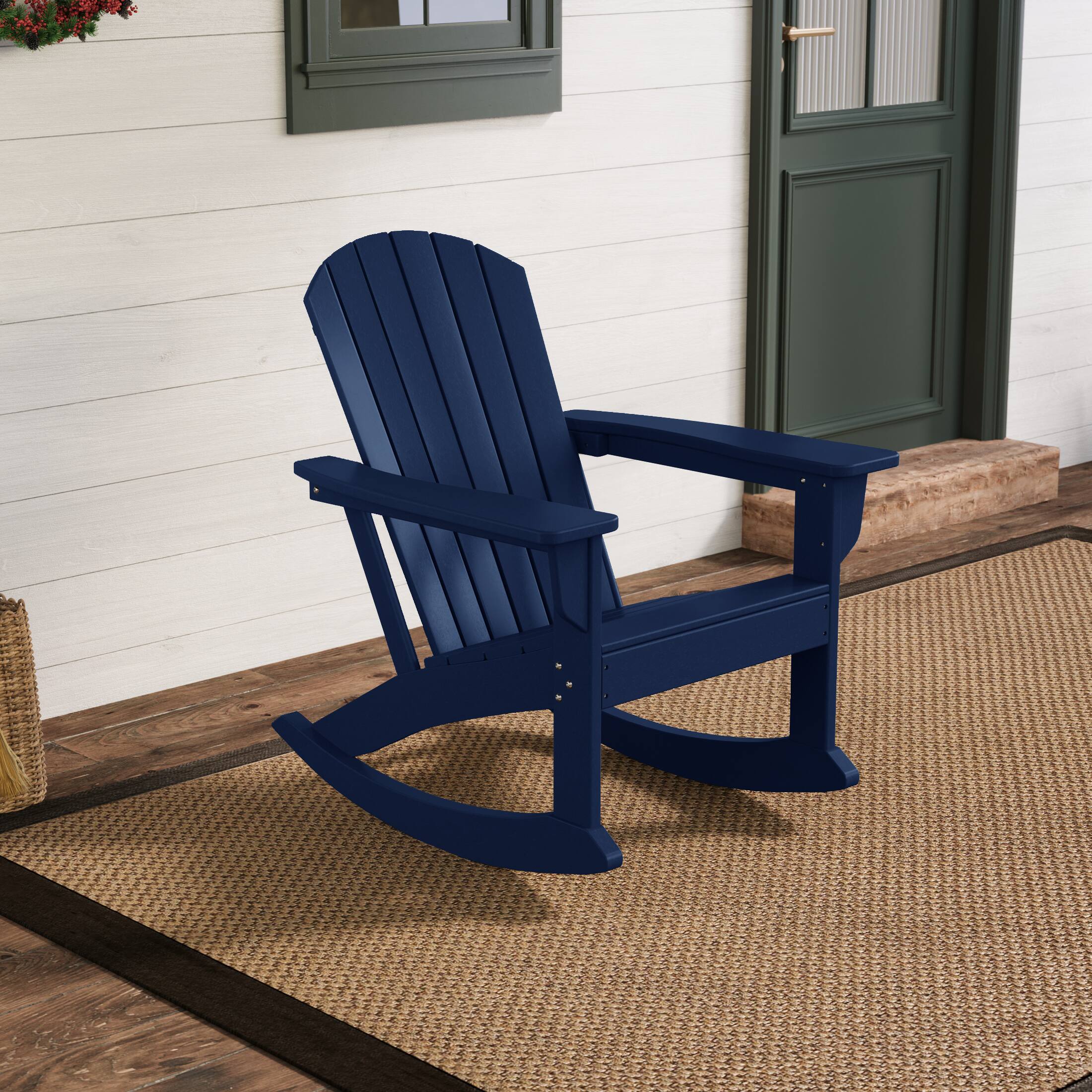 Angle. WestinTrends - WestinTrends Dylan Outdoor Patio Poly Plastic Adirondack Rocking Chair - Navy Blue.