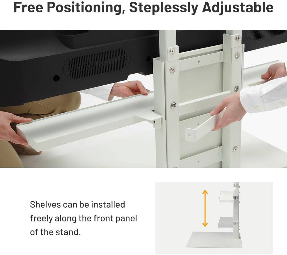 Free Positioning, Steplessly Adjustable

Shelves can be installed freely along the front panel of the stand.