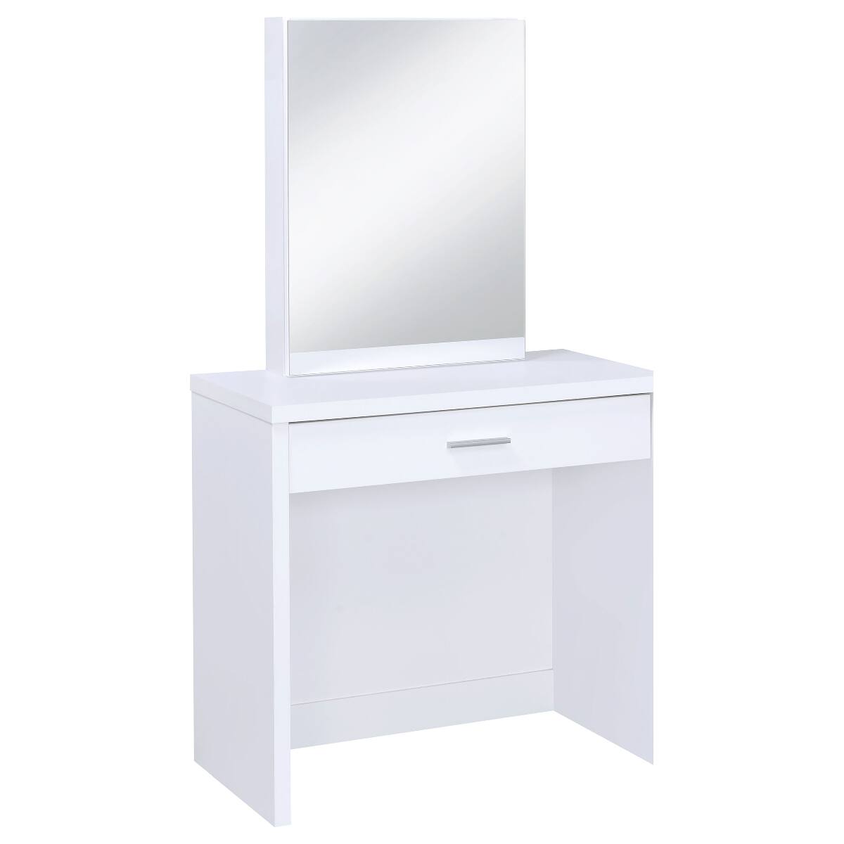 Left. Loheer - Loheer White Makeup Vanity Set with Mirror and Stool - White.