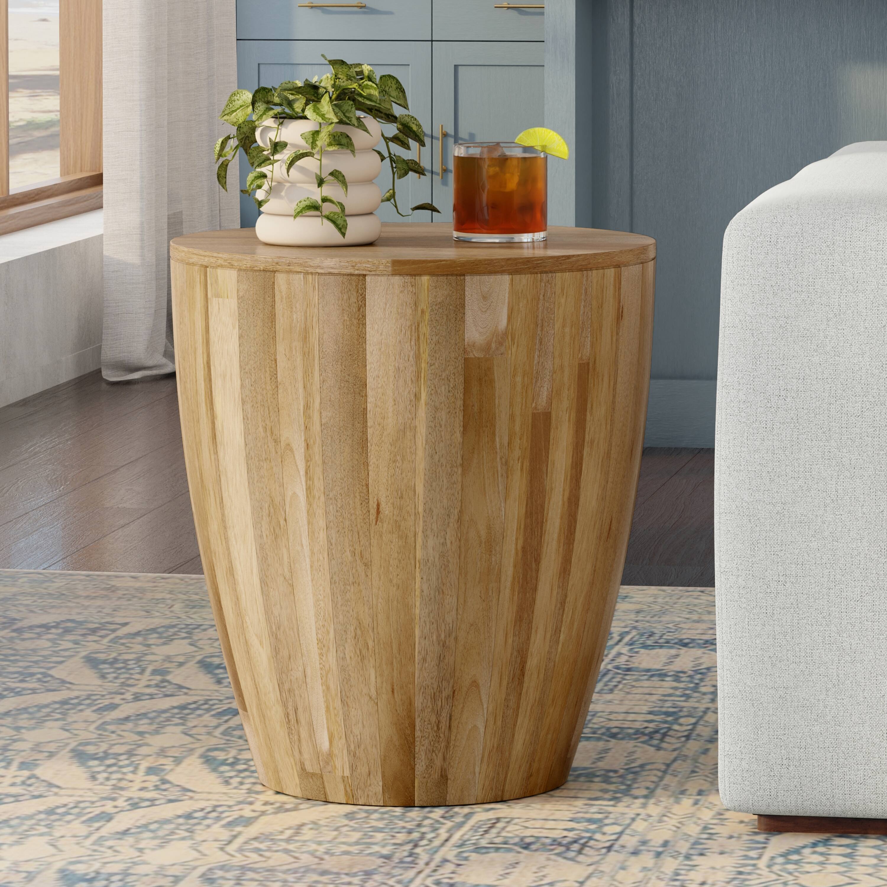 Angle. Simpli Home - Elmbrook 21 inch Wide Solid Mango Modern End Table in Natural, Assembled - Natural.