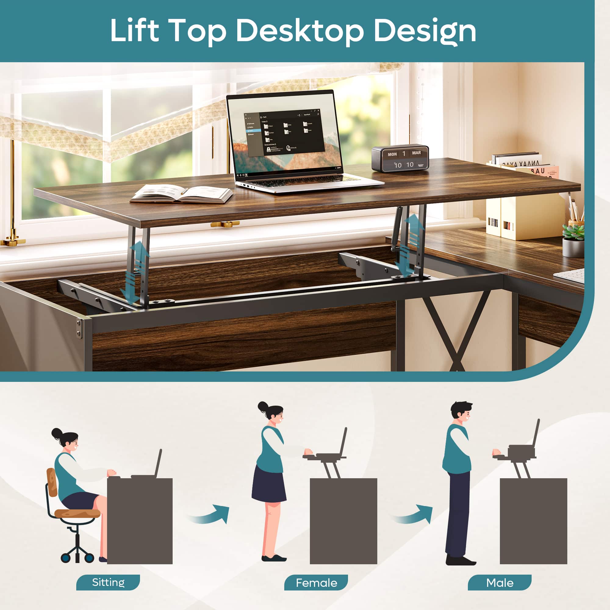 Lift Top Desktop Design - Sitting Female Male