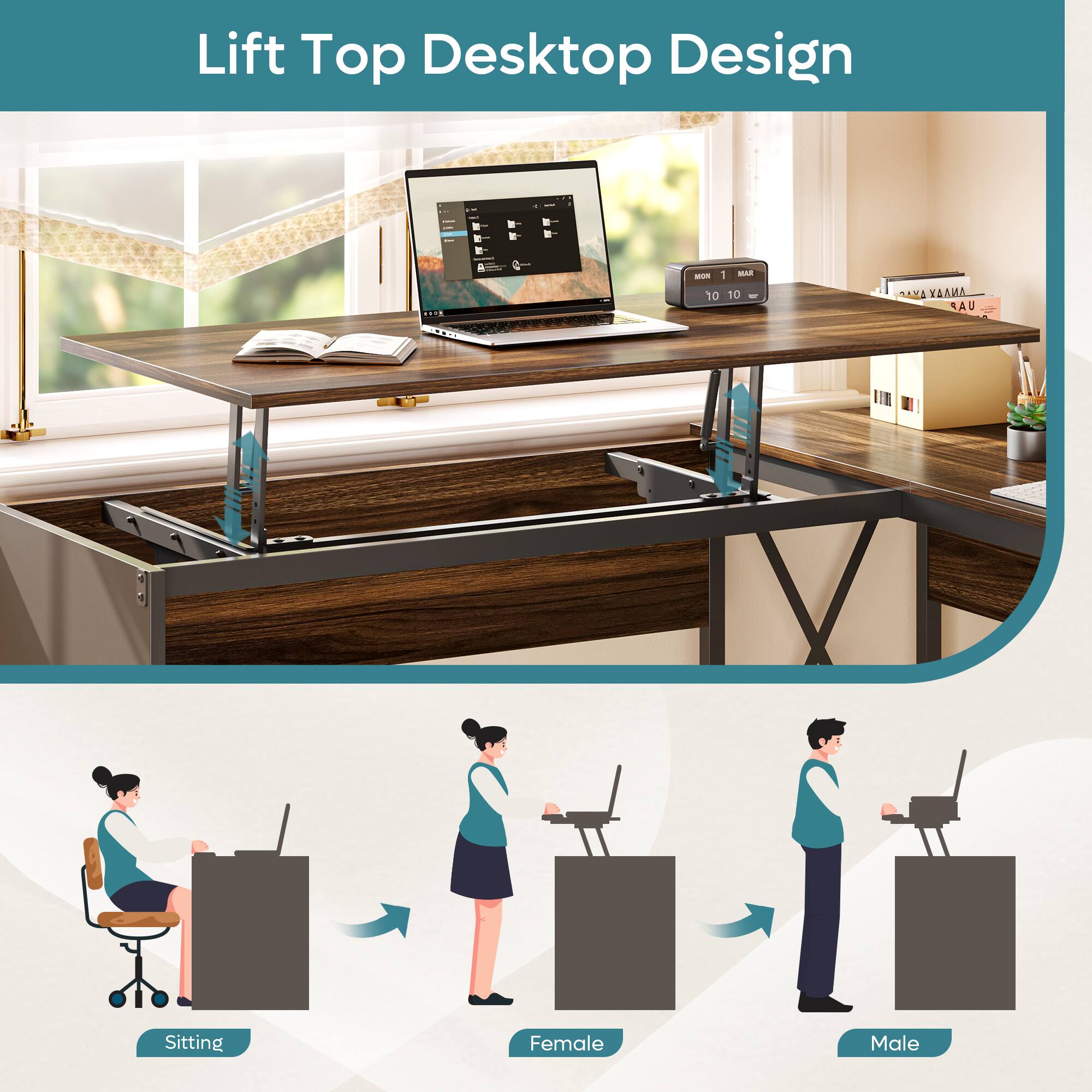 Lift Top Desktop Design - Sitting Female Male