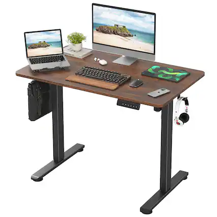 Front. APRILSOUL - Electric Standing Desk Adjustable Height Sit Stand Home Office Splice Board - Brown.