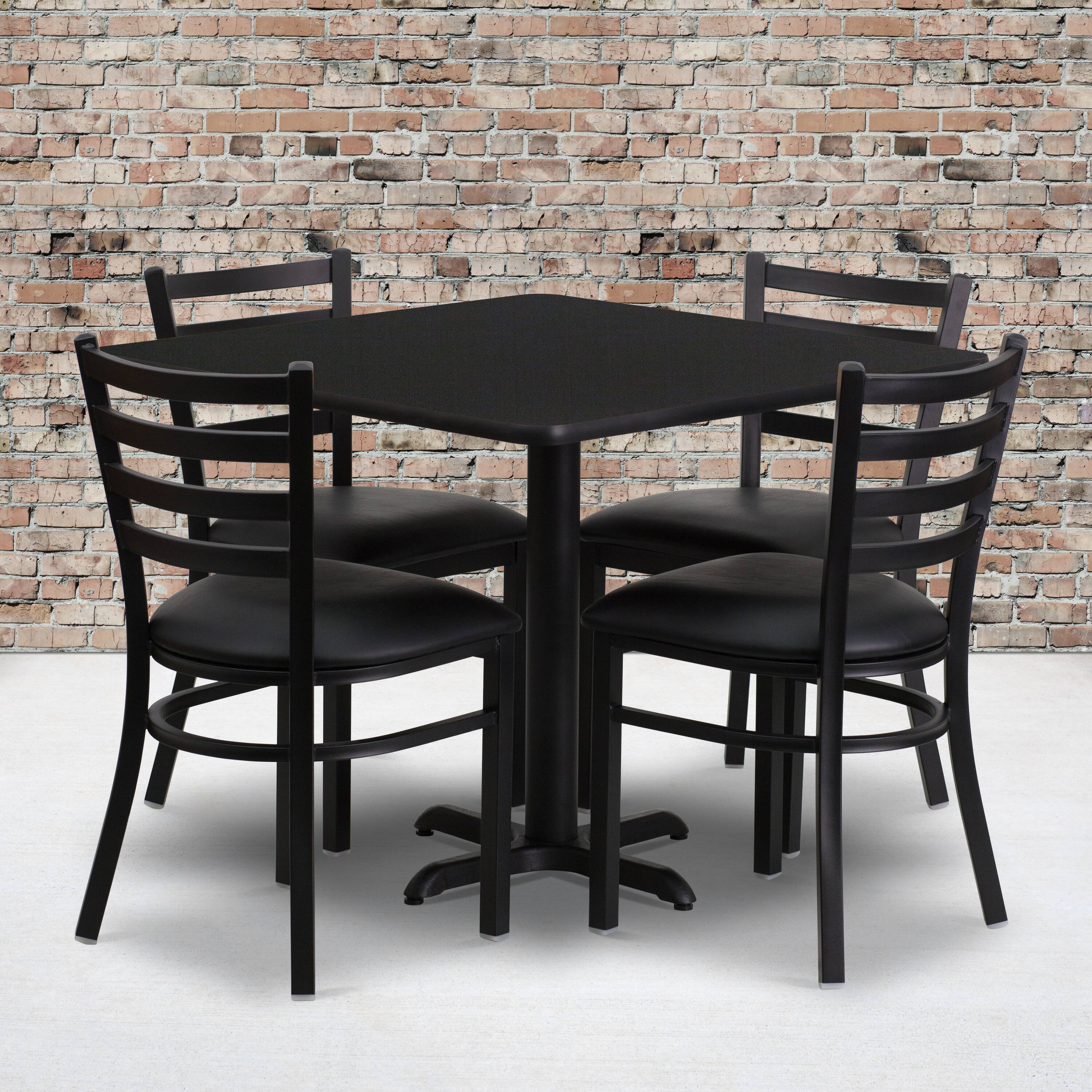 Alt View 1. Flash Furniture - Carlton 36'' Square Black Laminate Table Set with X-Base and 4 Ladder Back Metal Chairs - Black Vinyl Seat - Black.