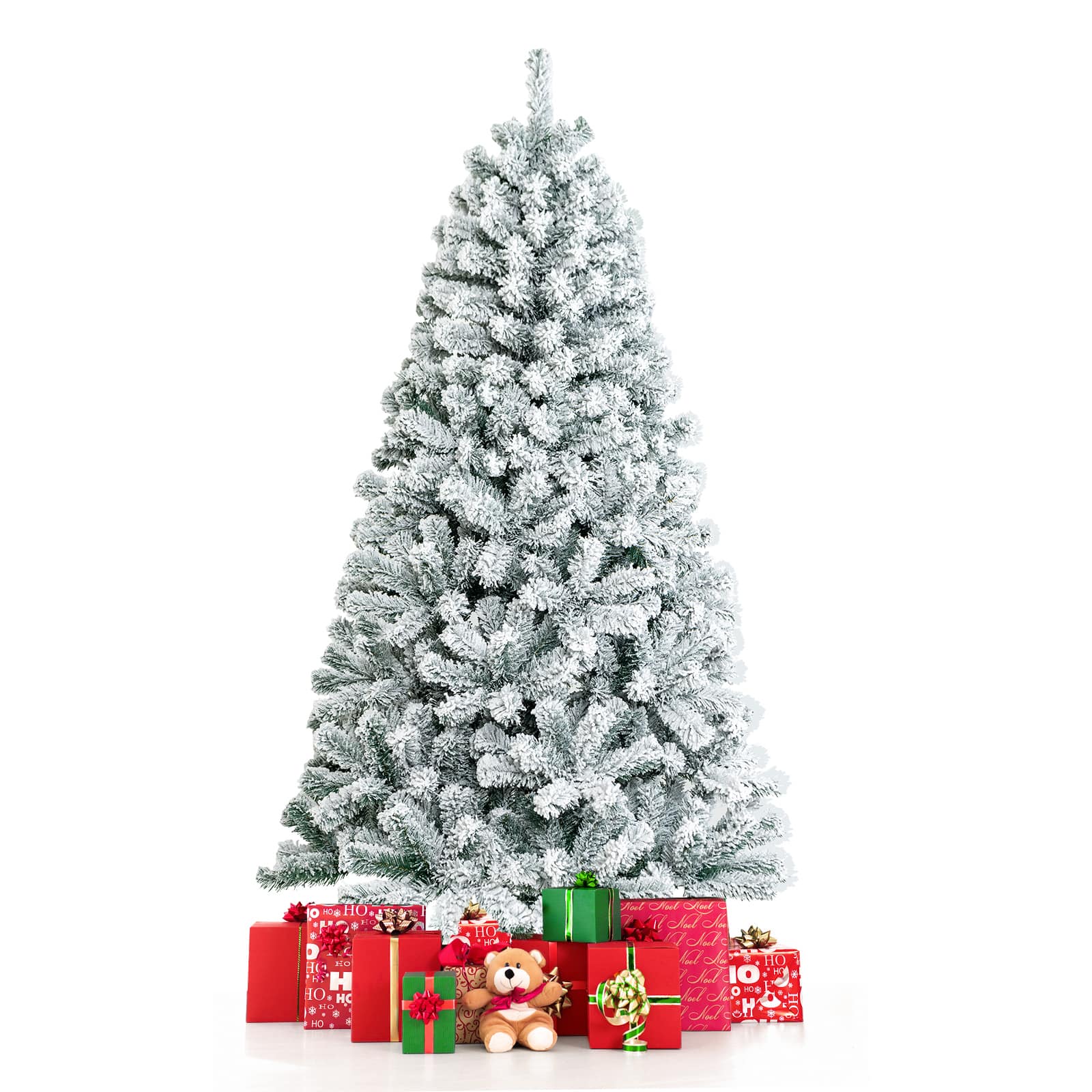 Best Buy Costway 6ft Snow Flocked Hinged Artificial Christmas Tree Unlit Metal Greenwhite 5976